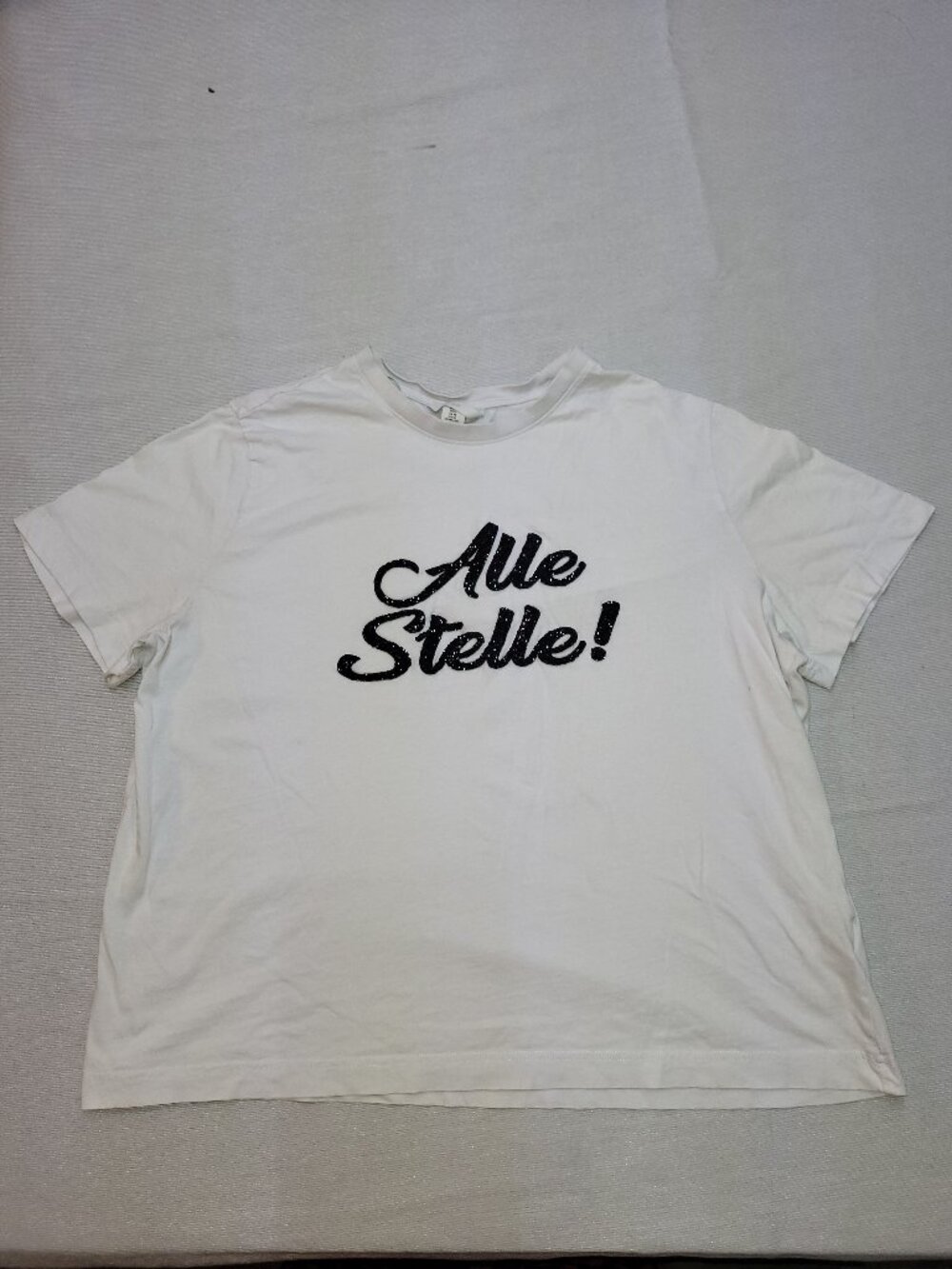 H&M White "Alle Stelle!" Graphic Tee Size XL Black Sparkle Script